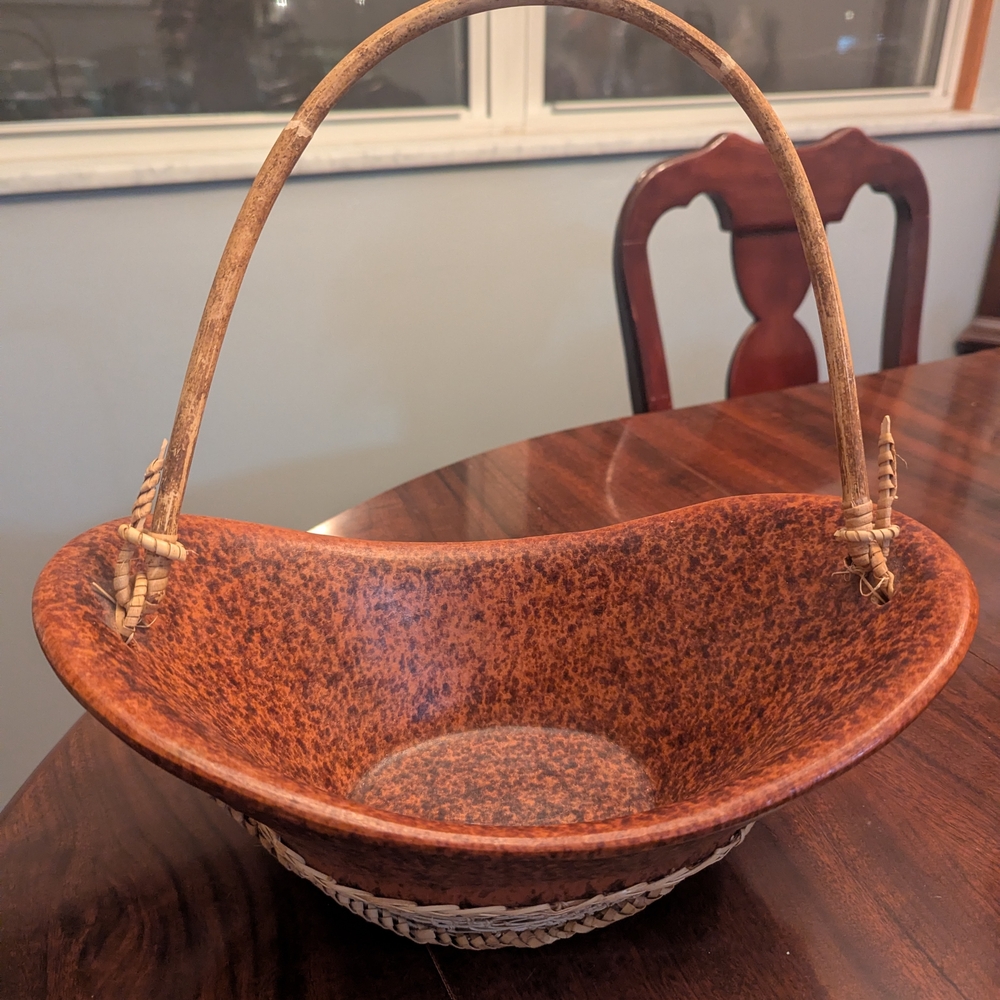 Rustic Brown Ceramic Netted Basket, bowl, orange basket, key basket,